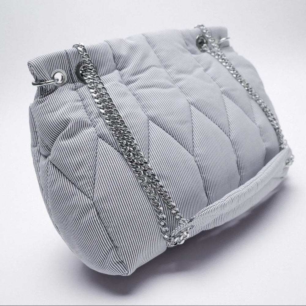 NWT. Zara Blue Pinstripe Quilted Shoulder Bag. - Picture 3 of 11